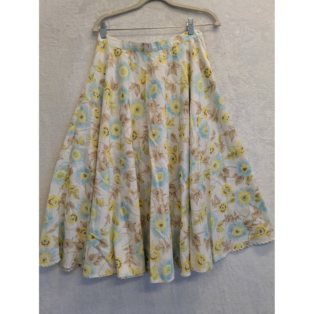 Ideology Floral Midi Skirt Size 4 White‎ Blue Yellow Vintage Style